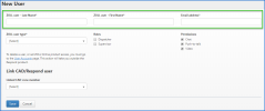 On the New User page enter the name and email address.